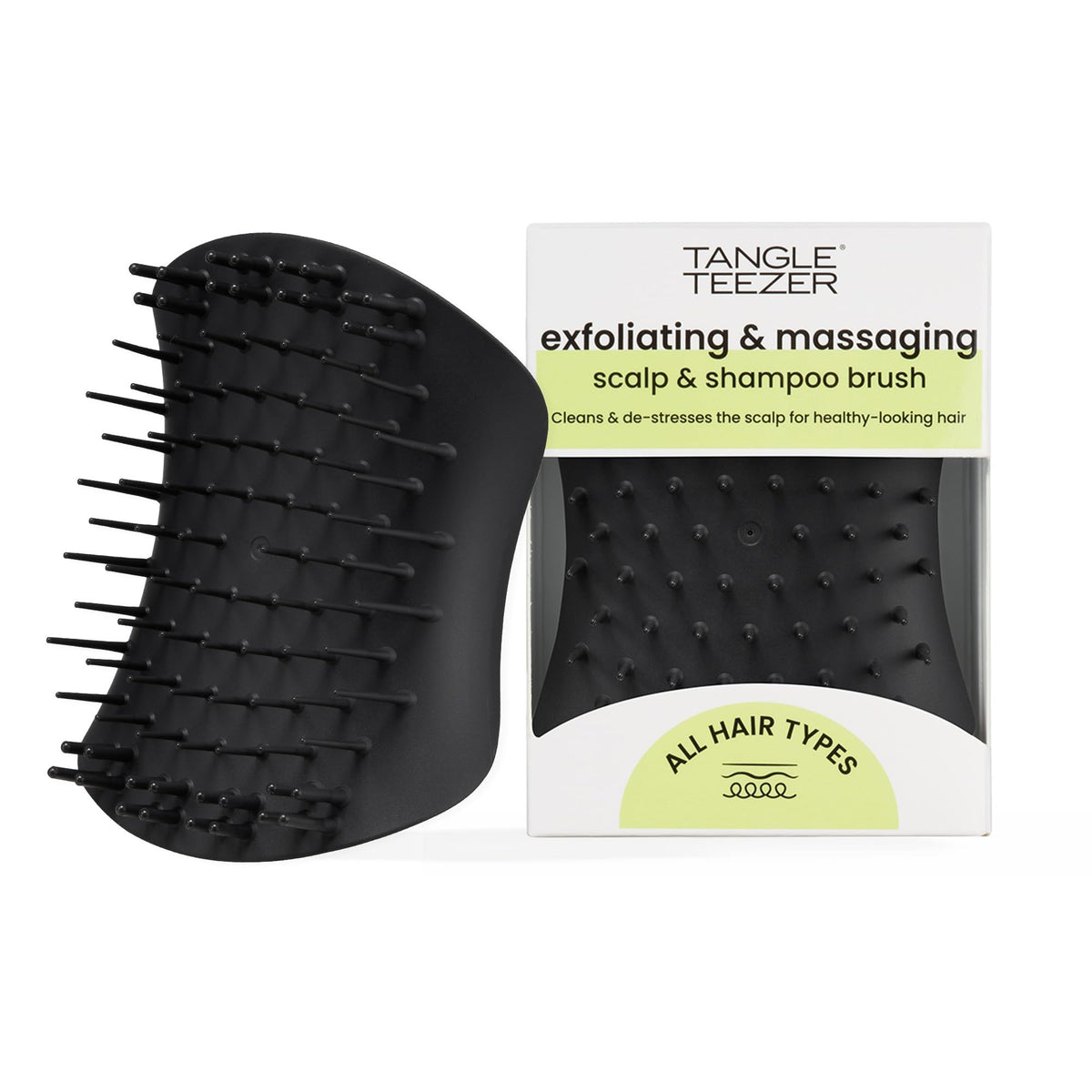 Tangle Teezer scalp brush exfoliate removes buildup for a cleaner scalp.