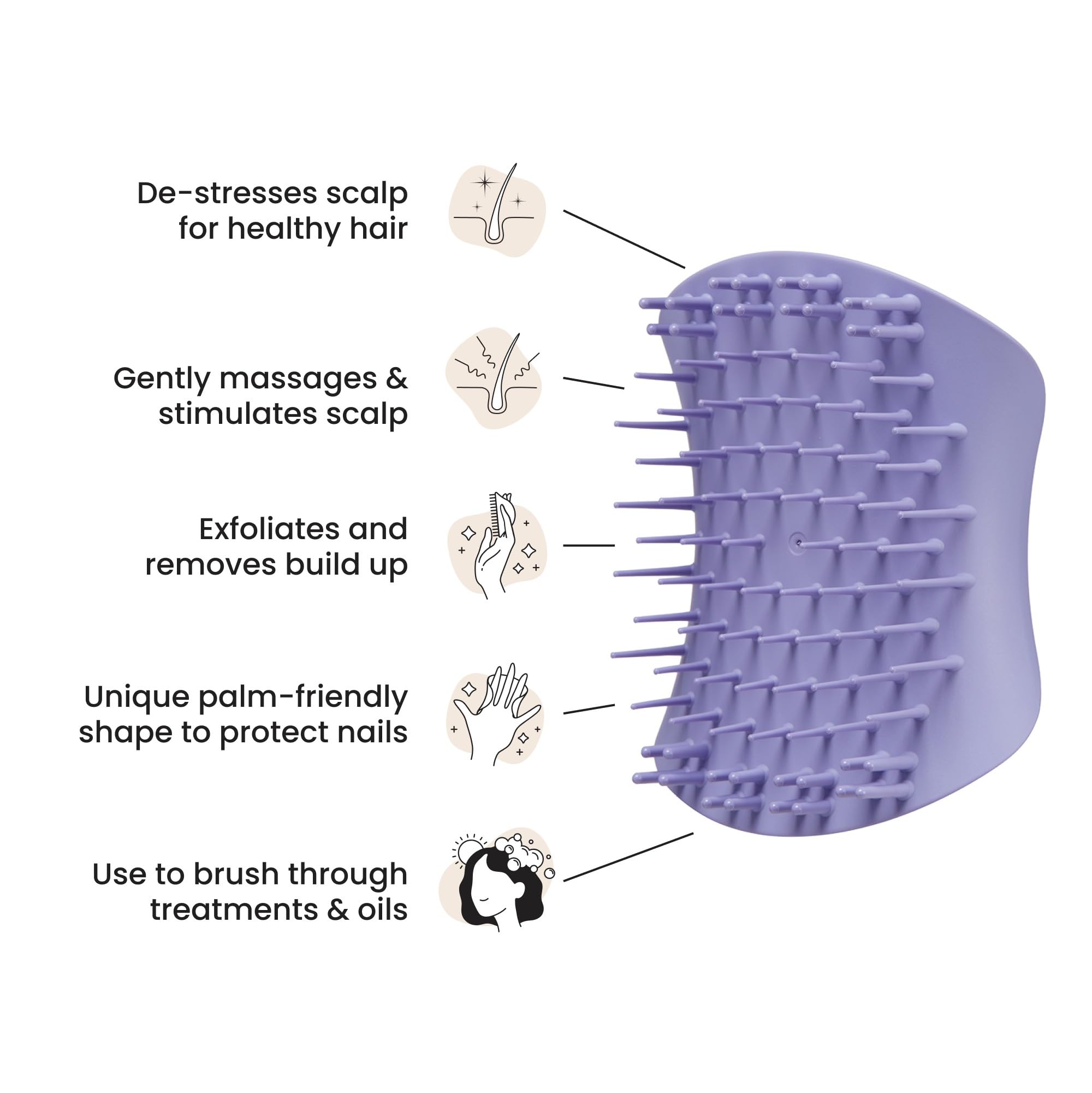 Tangle Teezer Scalp & Shampoo Brush demonstrates long and short teeth for pressure-point stimulation