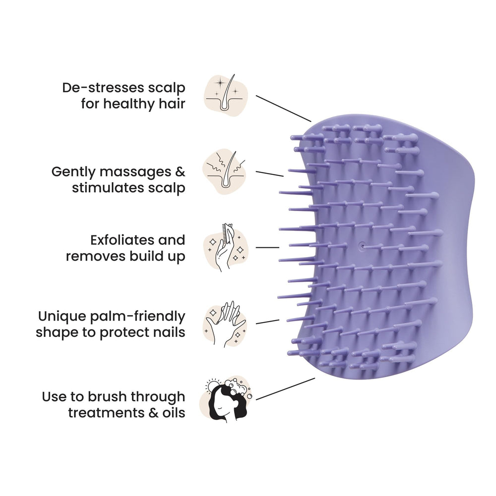 Tangle Teezer Scalp & Shampoo Brush demonstrates long and short teeth for pressure-point stimulation