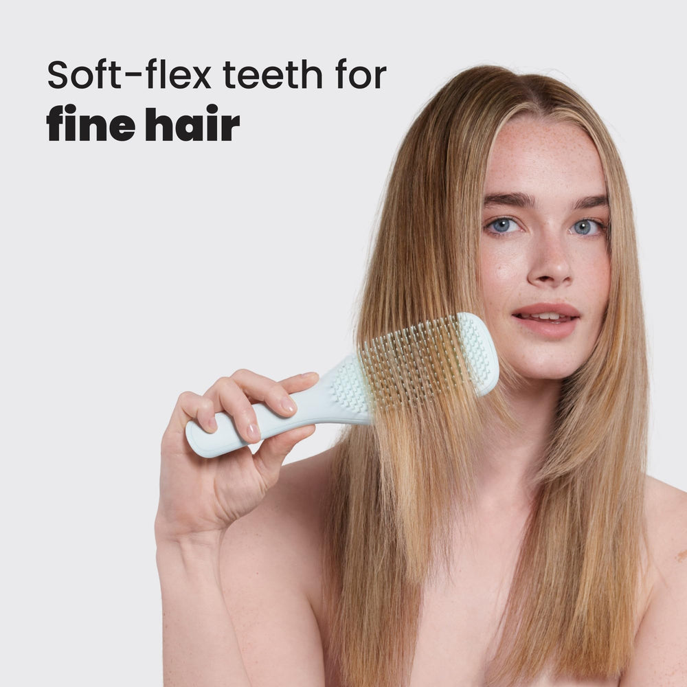 Tangle Teezer short-teeth smoothing focus for frizz control on fragile hair.