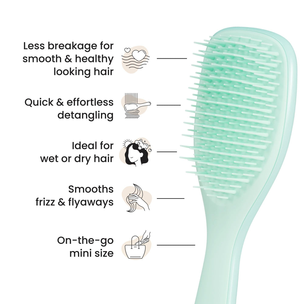 Tangle Teezer travel-size mini brush in purse for mobile detangling.