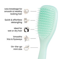 Tangle Teezer travel-size mini brush in purse for mobile detangling.