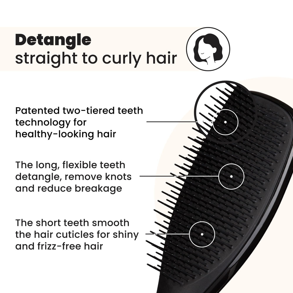 Tangle Teezer Ultimate Detangler on dry hair reduces breakage and frizz for a polished finish.