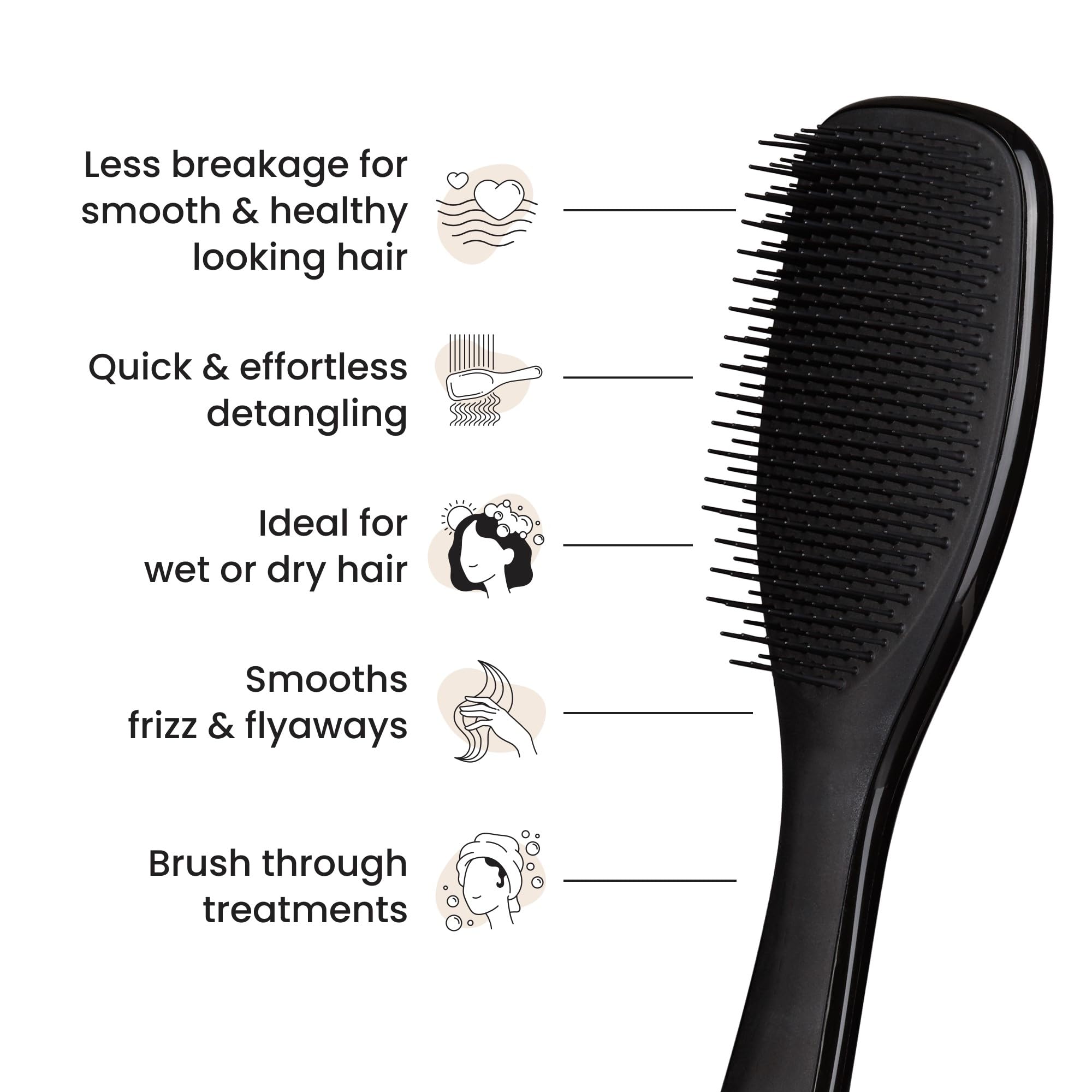 Tangle Teezer in shower distributes conditioner evenly for smoother, mask-ready hair.