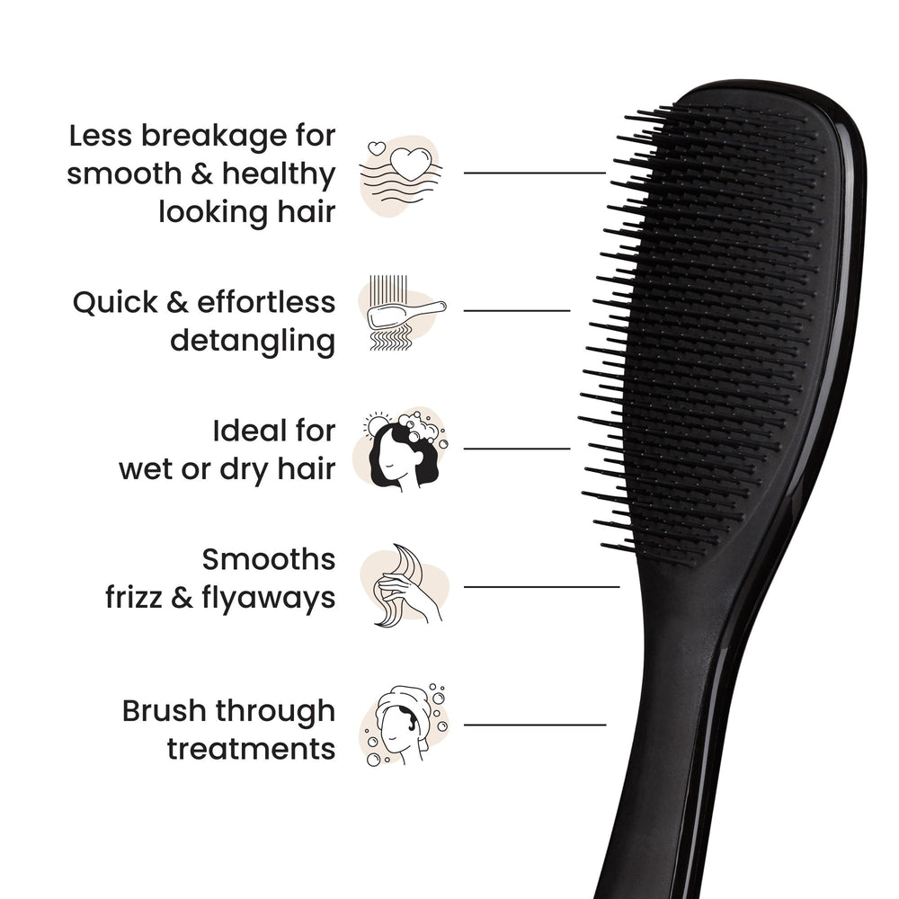 Tangle Teezer in shower distributes conditioner evenly for smoother, mask-ready hair.
