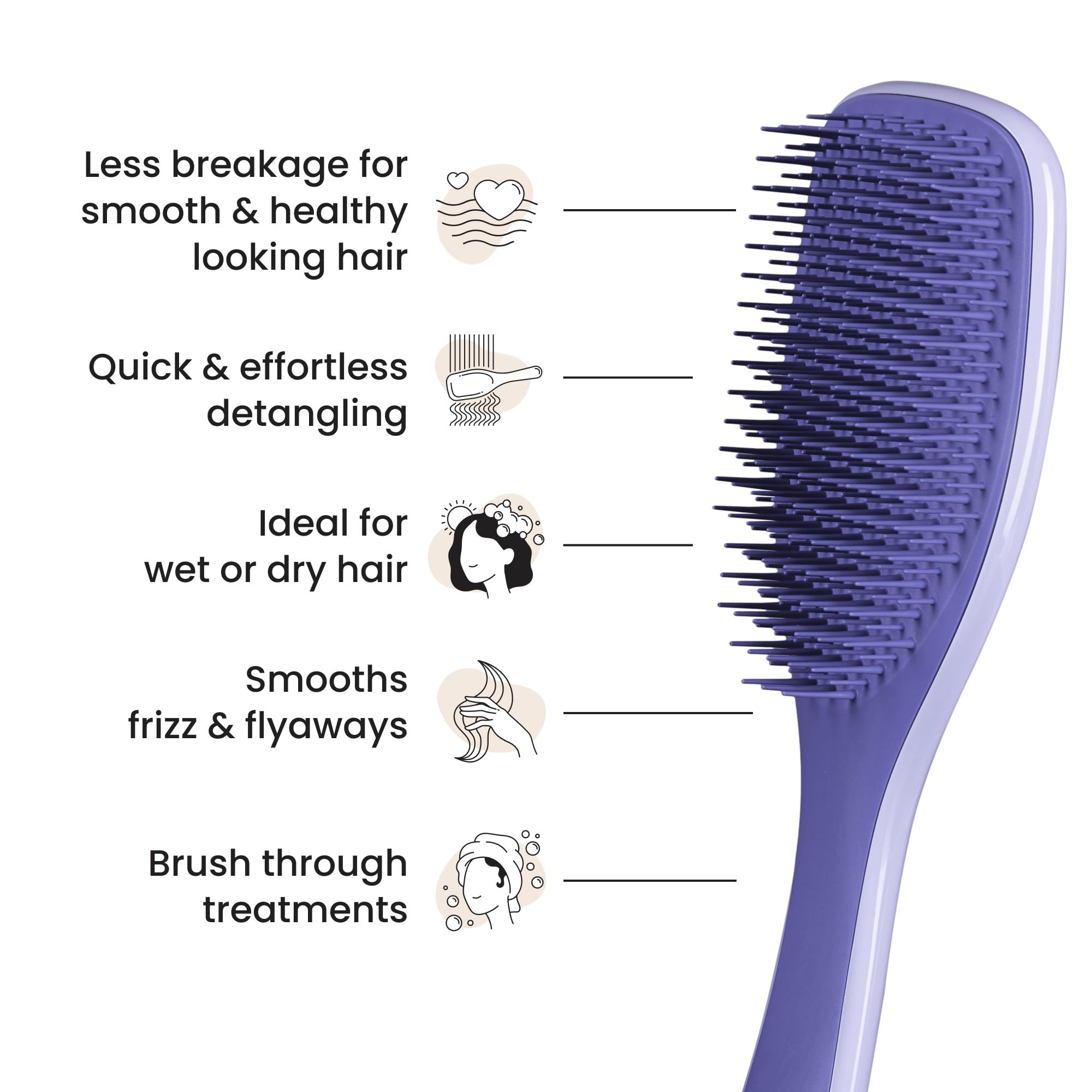 Tangle Teezer Ultimate Detangler close-up highlights smoothing teeth for frizz-free finish.