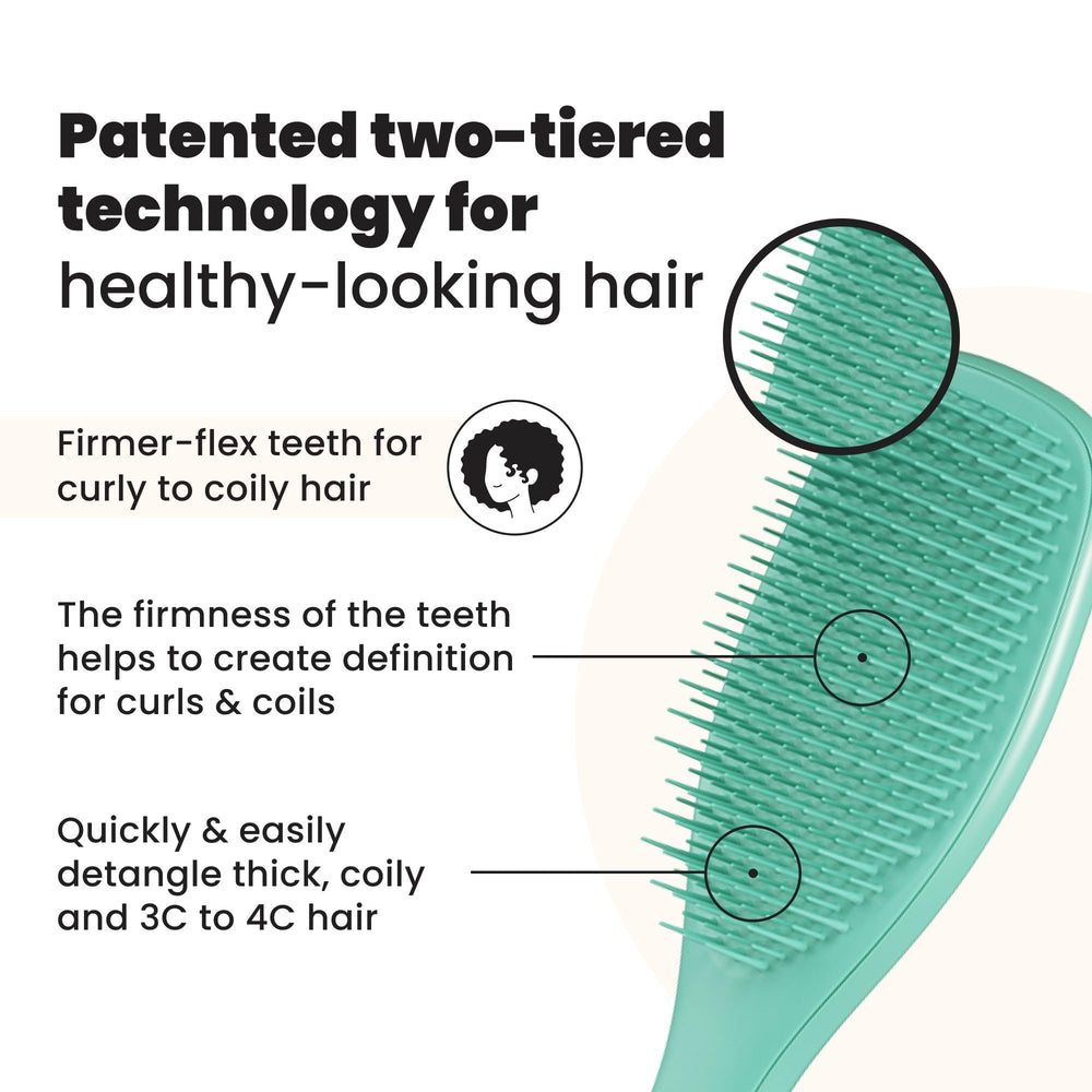 Close-up of two-tier teeth on Tangle Teezer Ultimate Detangler showing curl-friendly design