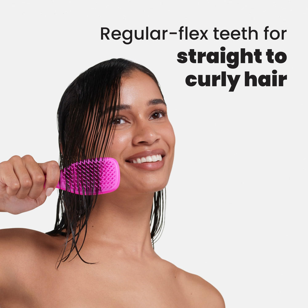 Tangle Teezer two-tier teeth close-up shows long detangling teeth and short smoothing teeth.