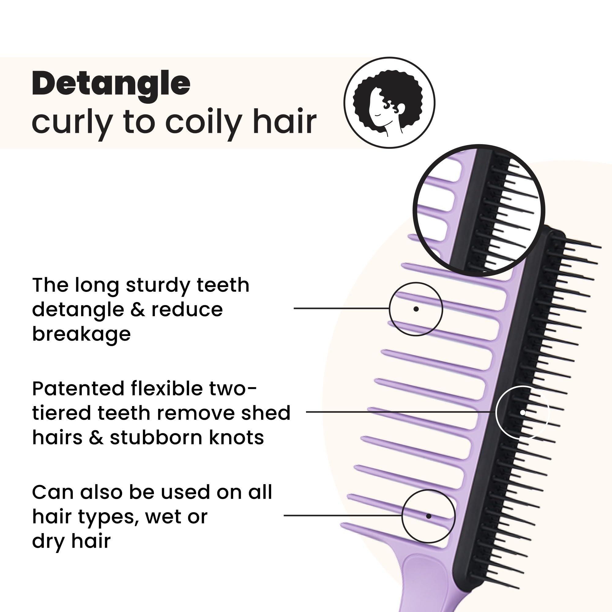 Tangle Teezer wide-tooth double sided design improves detangling speed and curl definition