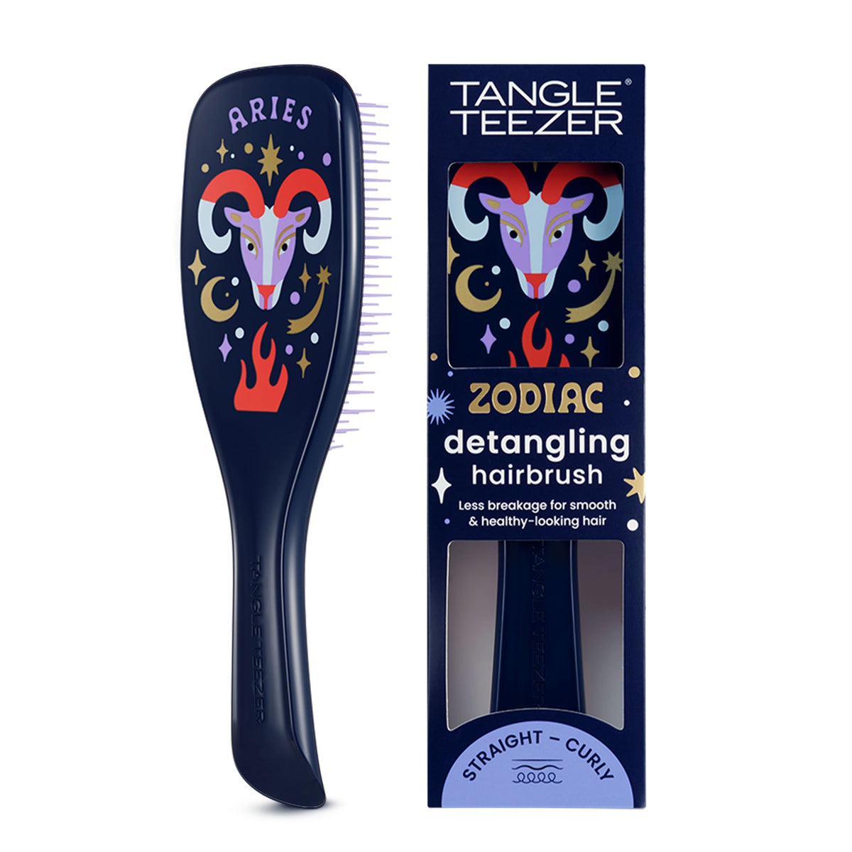 Tangle Teezer Zodiac Aries artwork closeup highlighting gentle detangling