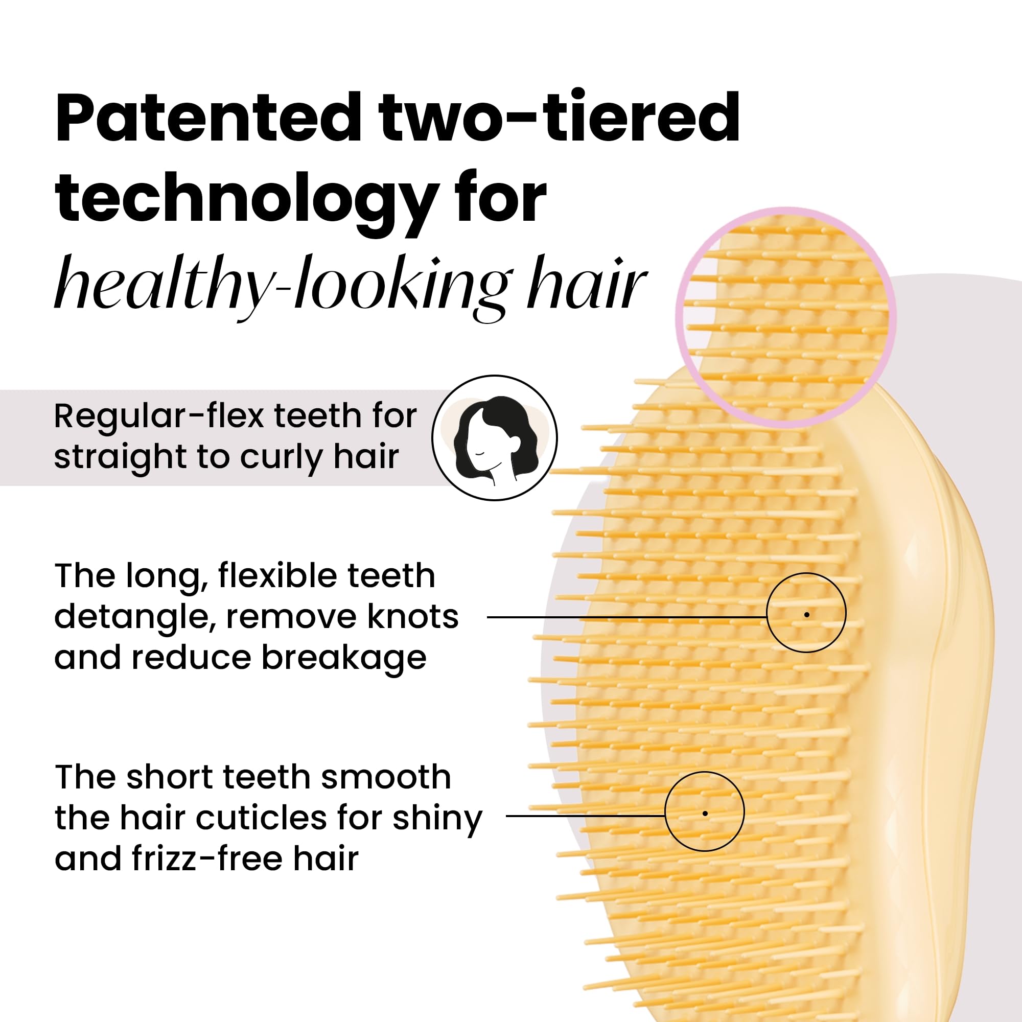 Tangle Teezer Original Detangler Buttercup Yellow in hand showing ergonomic palm grip.