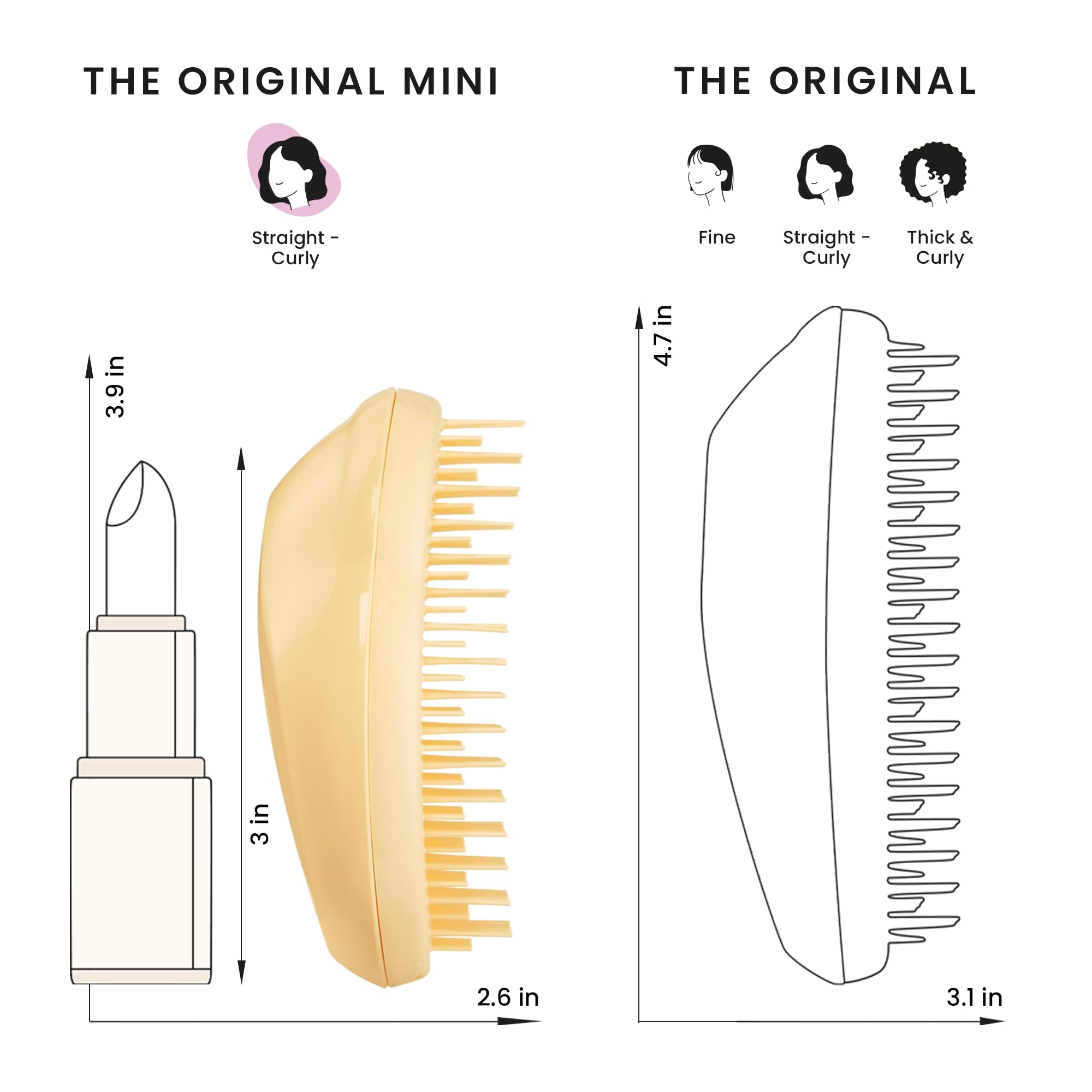 Tangle Teezer Original Detangler Two-tier teeth glide through knots smoothly.