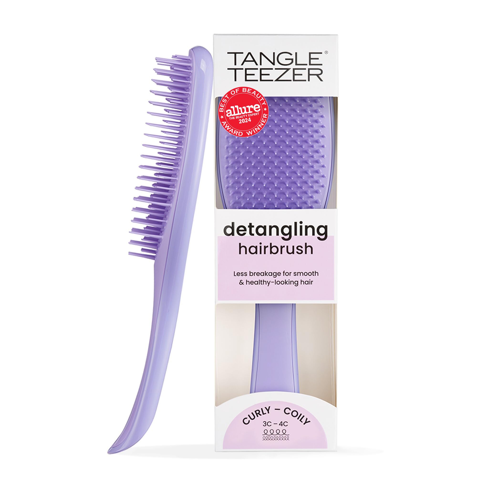 Tangle Teezer Ultimate Detangler purple passion close-up showing two-tiered teeth for gentle detangling on curls