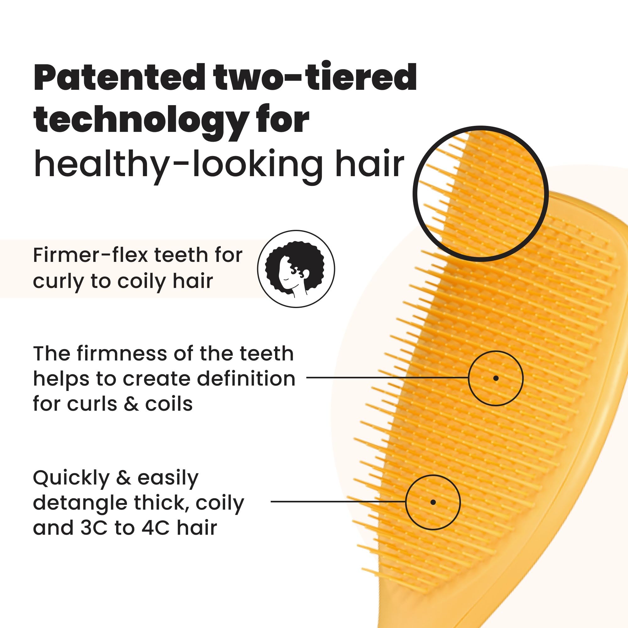 Tangle Teezer Ultimate Detangler two-tier teeth close-up improves grip on tangles