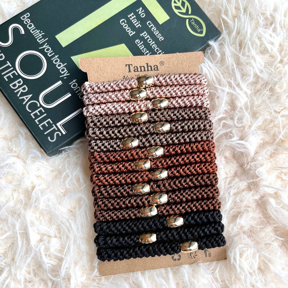 Tanha braided hair ties woven texture closeup highlighting gentle hold and reduced snagging.
