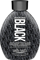 Tanning Paradise Diamond Black bottle pour showing transfer-resistant tanning for clean clothes