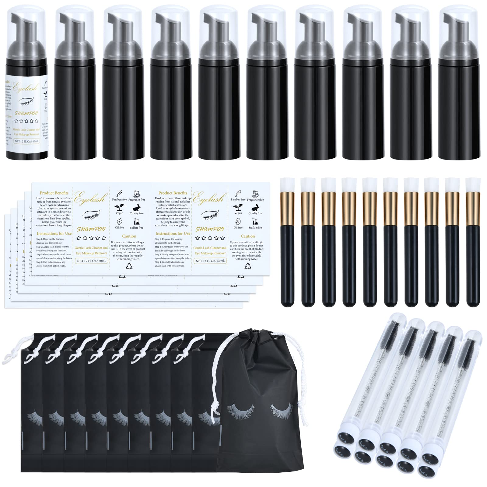Tannova lash shampoo bottle set with foam pumps for easy at-home cleansing and aftercare
