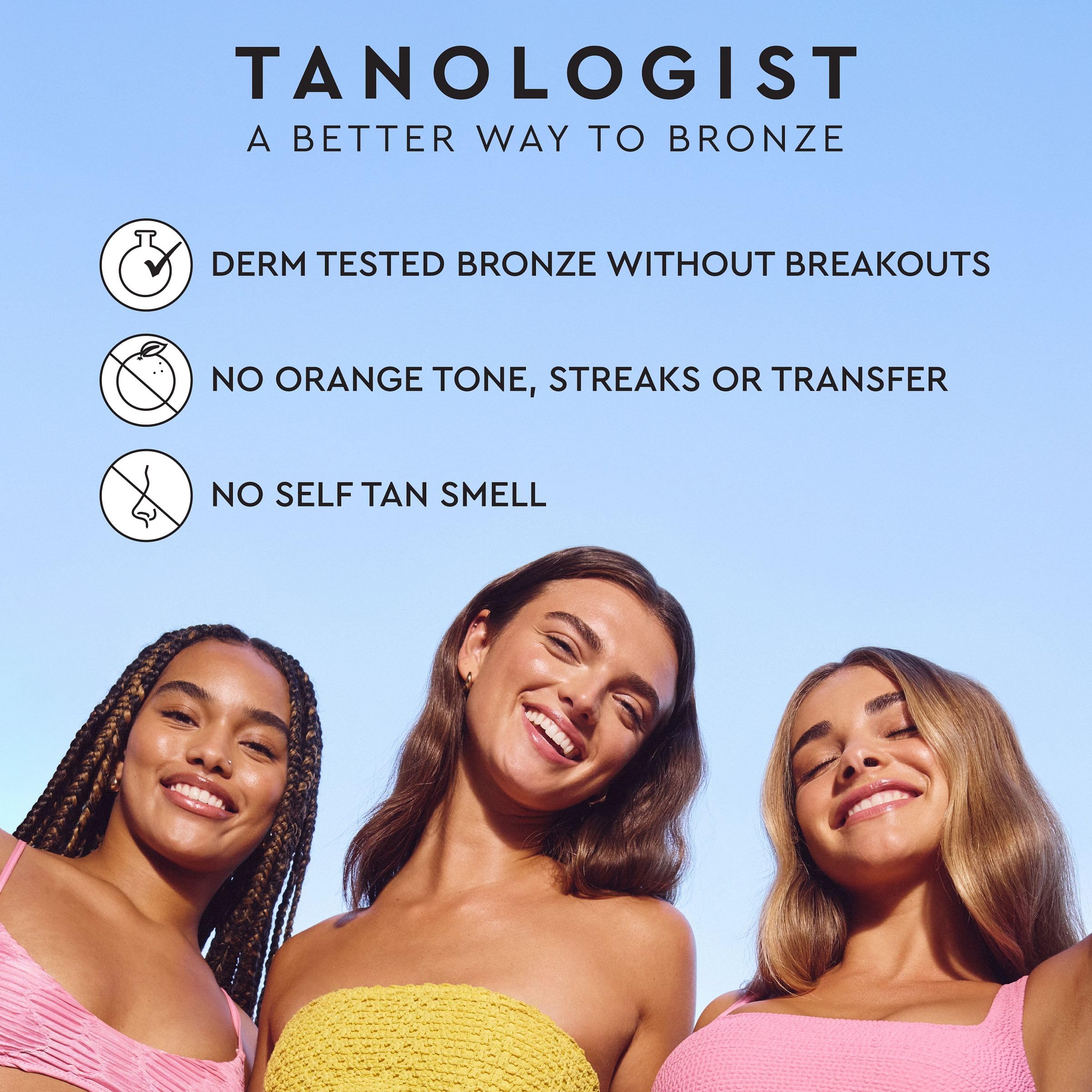 Tanologist Light Self Tan Mousse color guide demonstrates precise, natural-looking coverage.