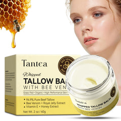 Tantea beef tallow bee venom jar closeup showing rich texture for deep moisturization