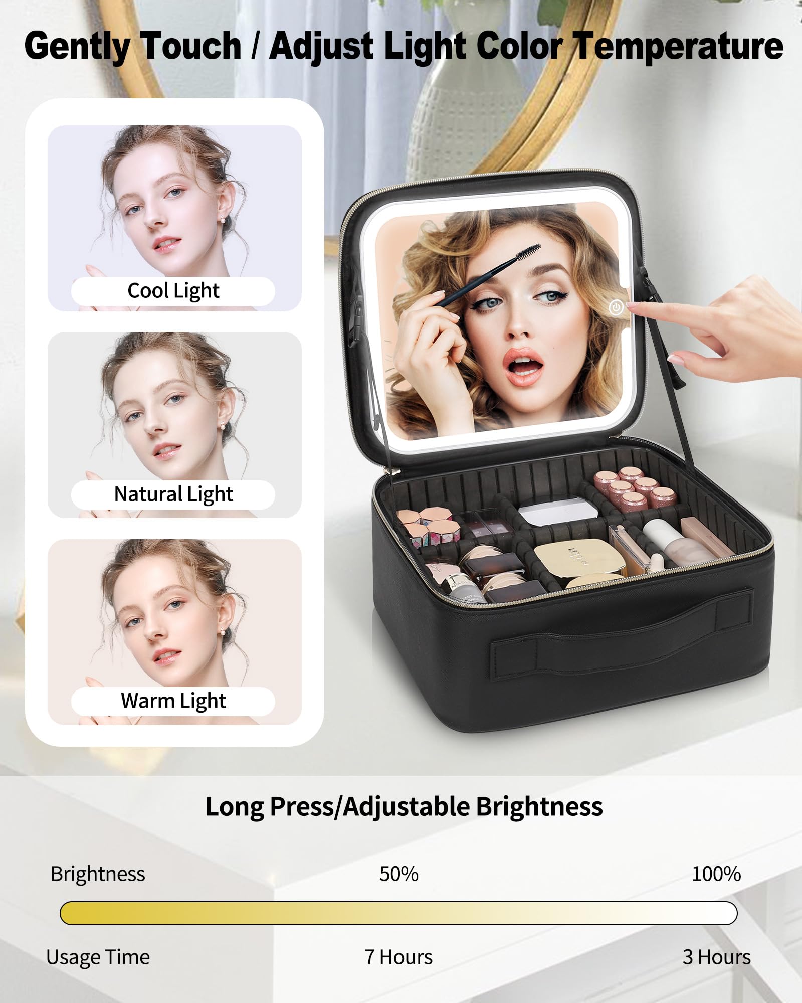TANTO makeup bag adjustable dividers closeup demonstrates customizable compartments.