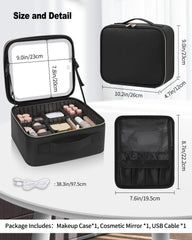TANTO makeup bag LED mirror open view highlights adjustable divider access.