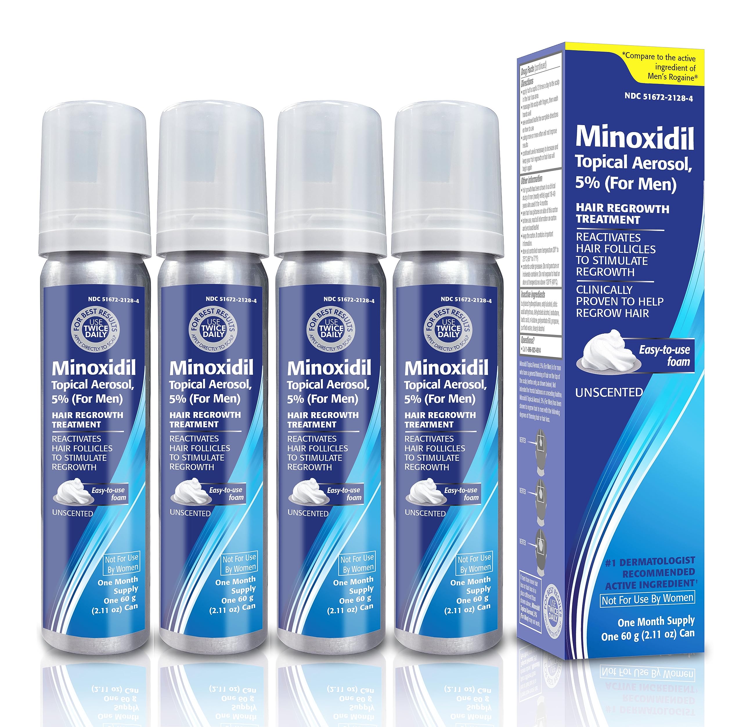 TARO Minoxidil 5% foam bottle for daily scalp treatment.