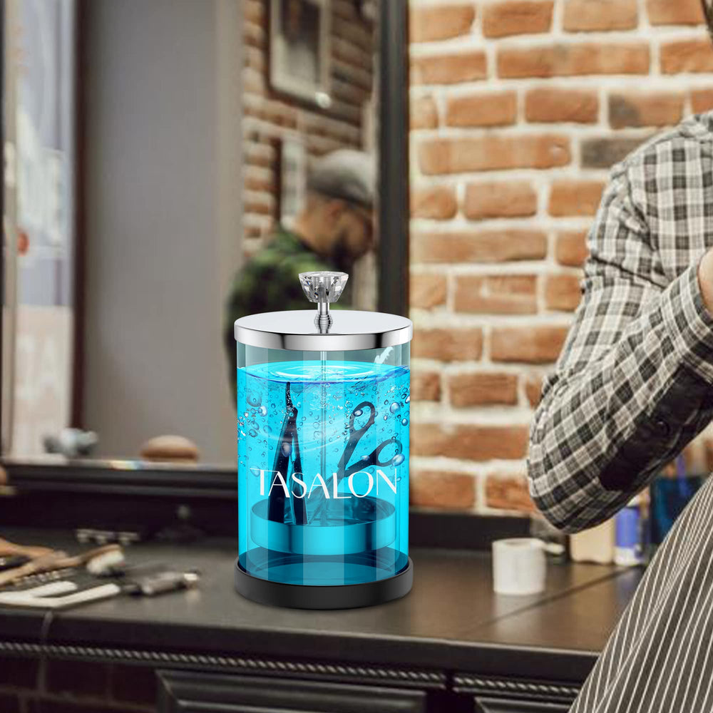 TASALON barber jar removable-basket enables easy loading and soaking of tools
