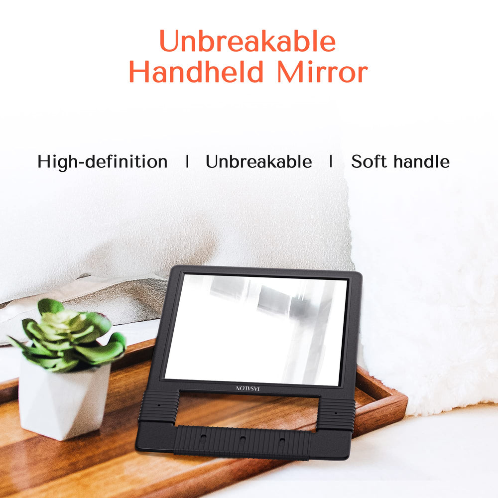 TASALON Hand Mirror suitable for shower and makeup routines with water friendly grip.