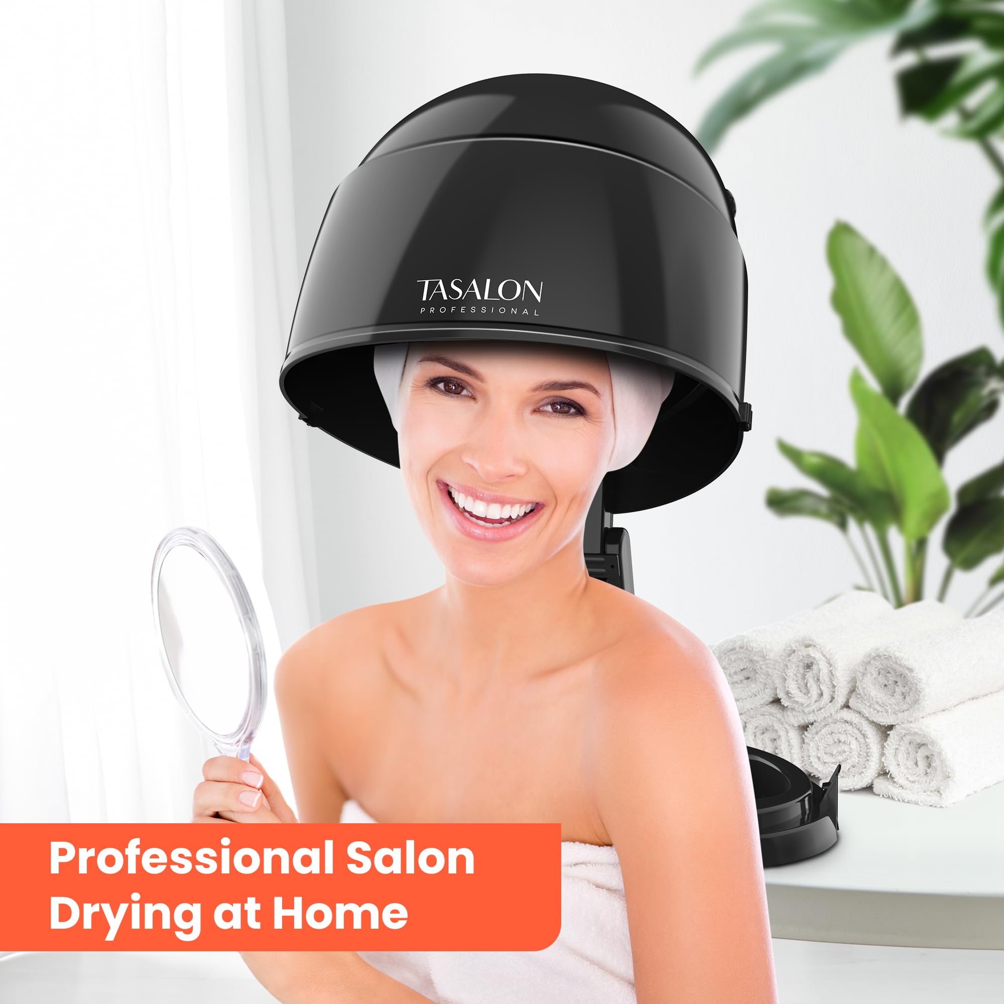TASALON hands-free setup enables multitasking during drying.