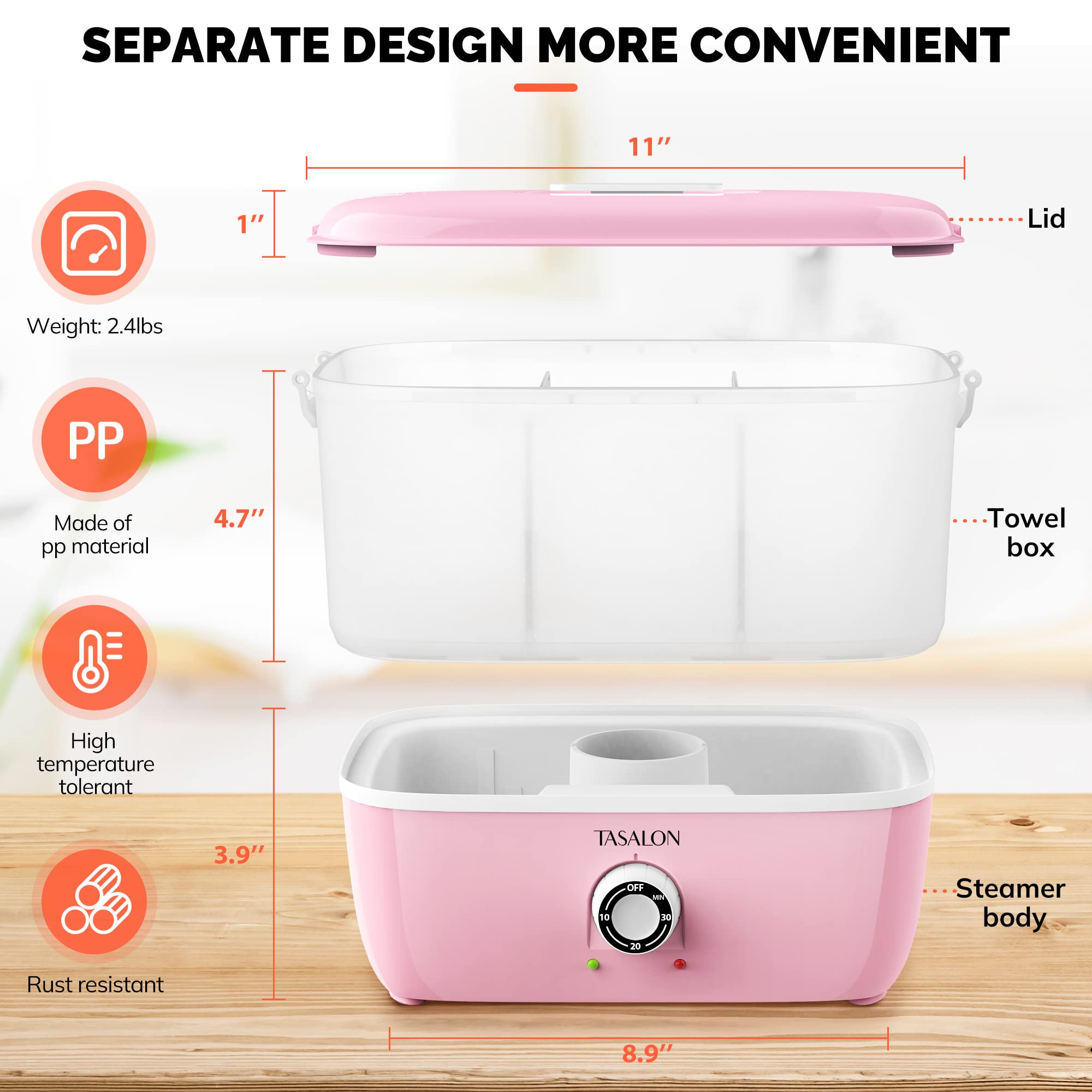 TASALON hot towel steamer compact-design ready for travel and home use.