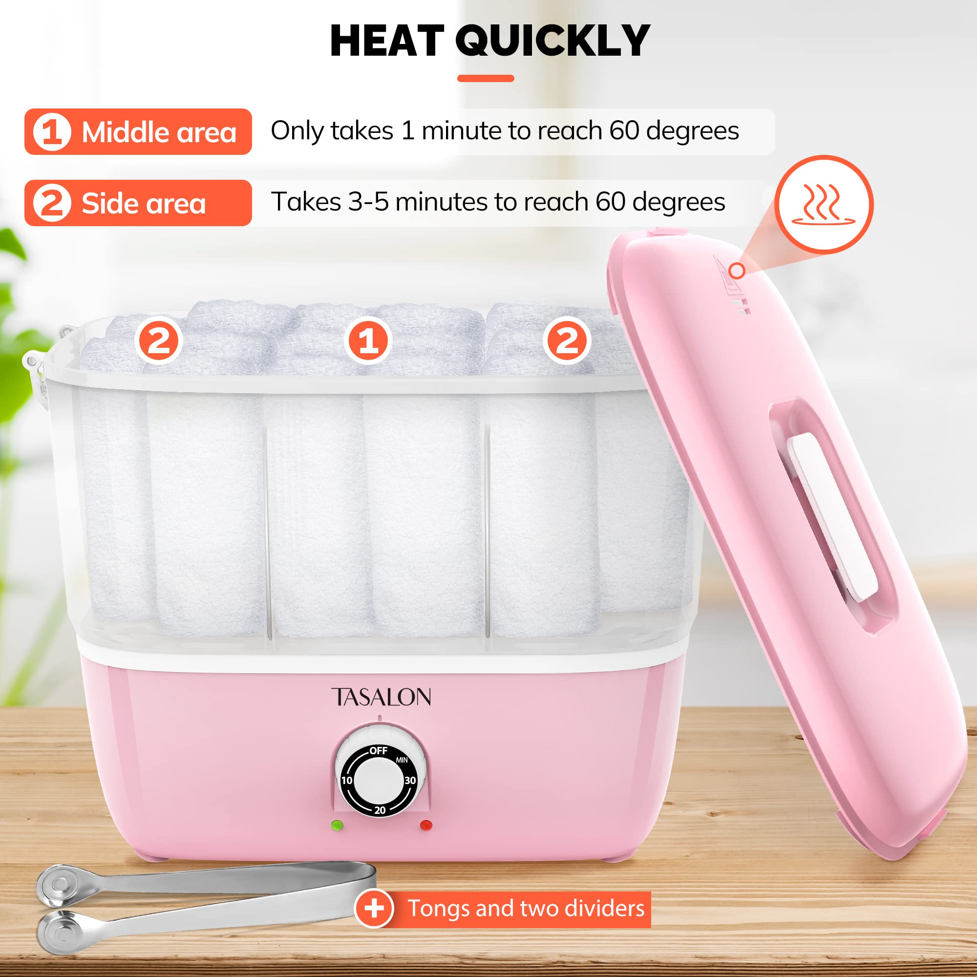 TASALON hot towel steamer top view highlights sleek controls and quick heat.