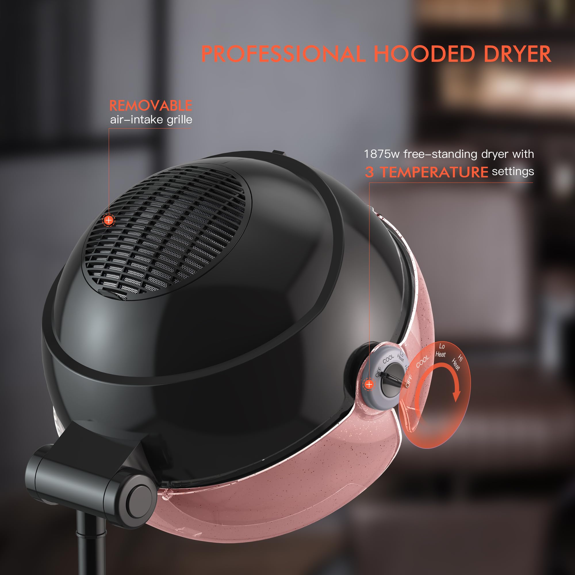 TASALON hooded hair dryer exhaust port supports uniform airflow and device longevity.