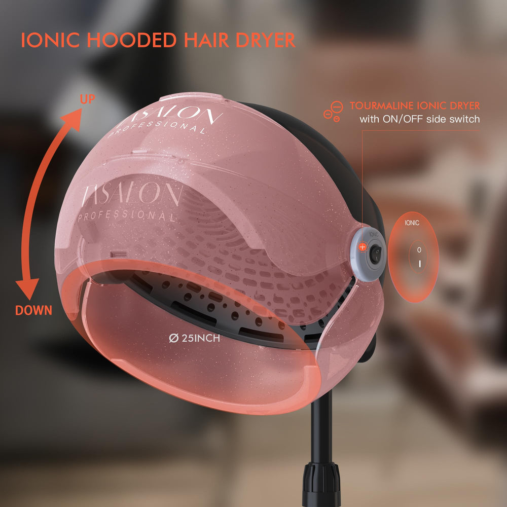 TASALON Ionic Hooded Hair Dryer pink glitter detail adds stylish styling while drying.