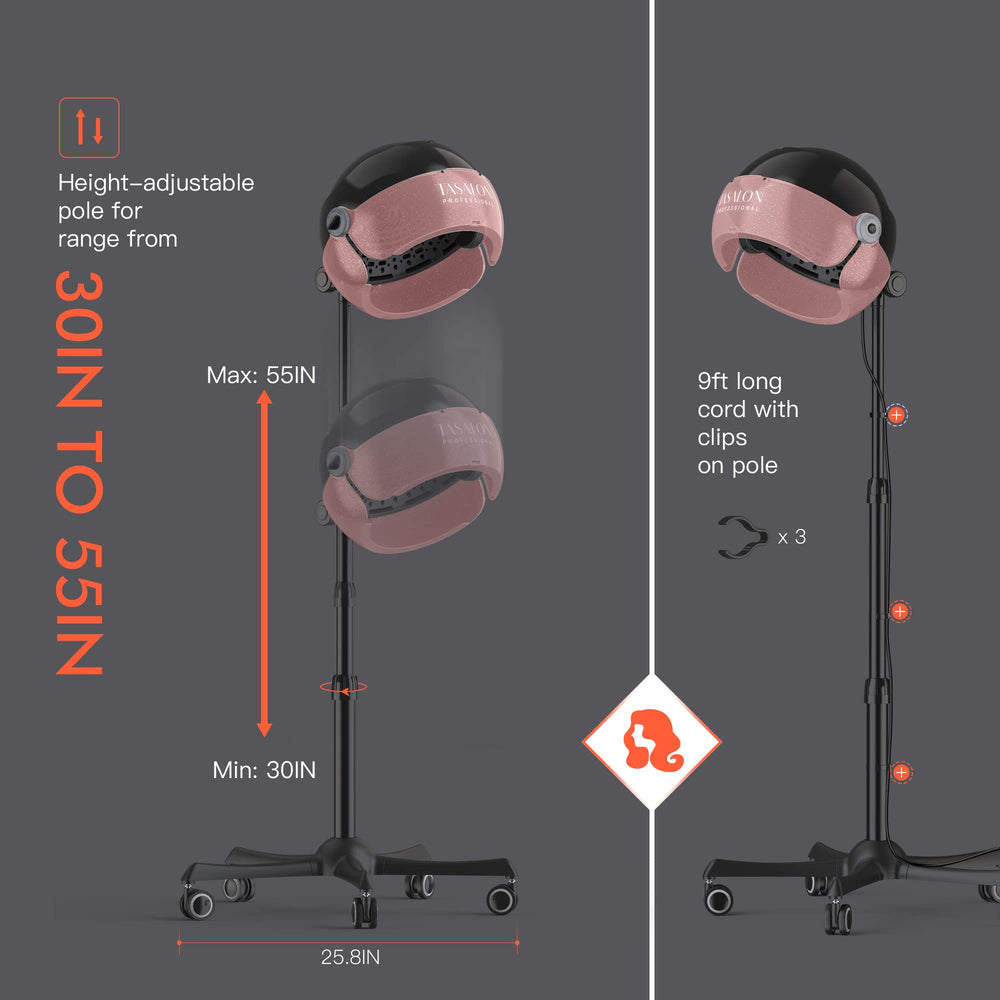 TASALON hooded dryer rolling base enables easy movement in home or salon.