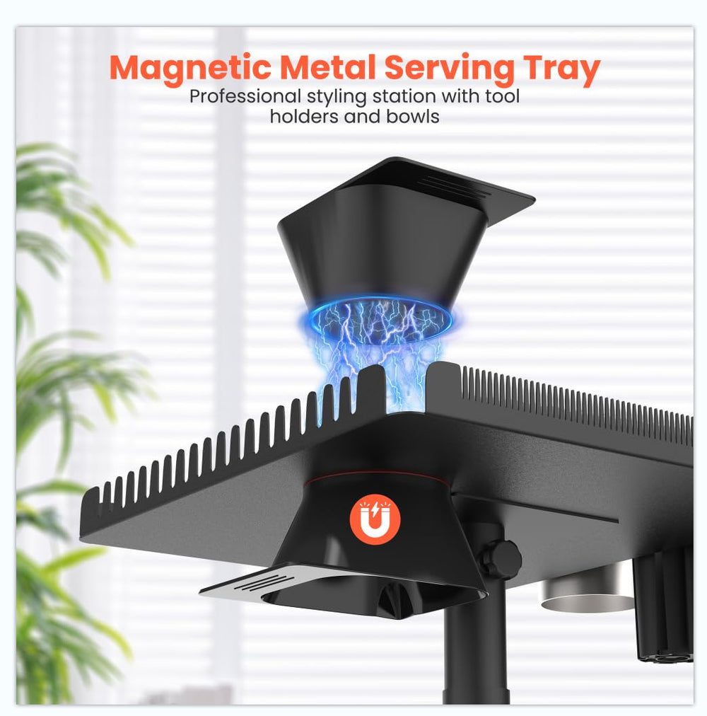 Tasalon magnetic dye bowls attached to the tray enable mess-free color application.