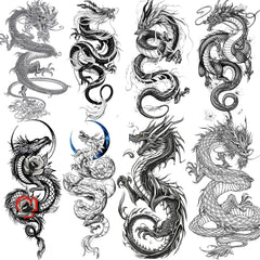 tasroi 8-sheets dragon-tattoos showcase bold black designs for easy body art