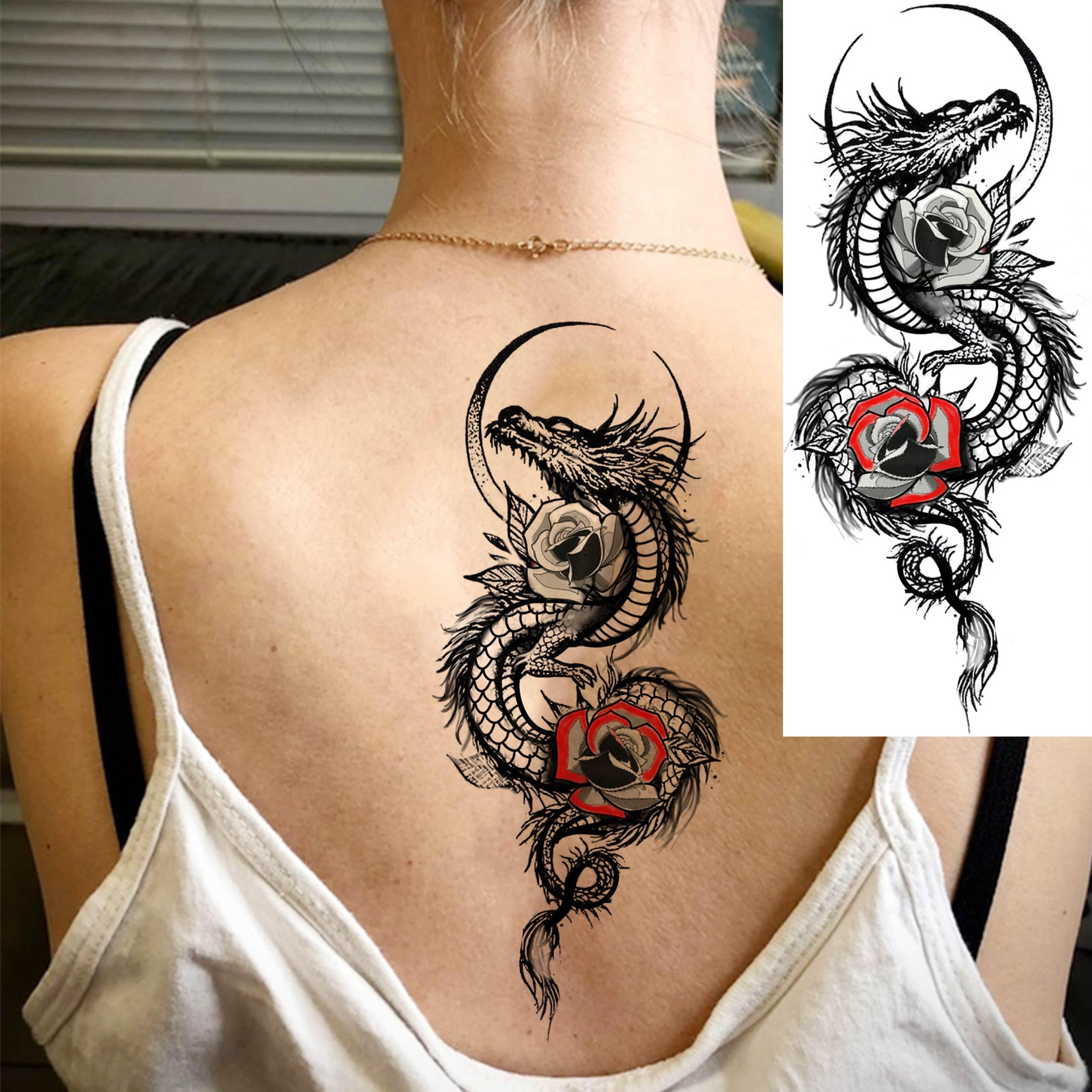 tasroi easy-apply dragon tattoos on skin with quick water transfer