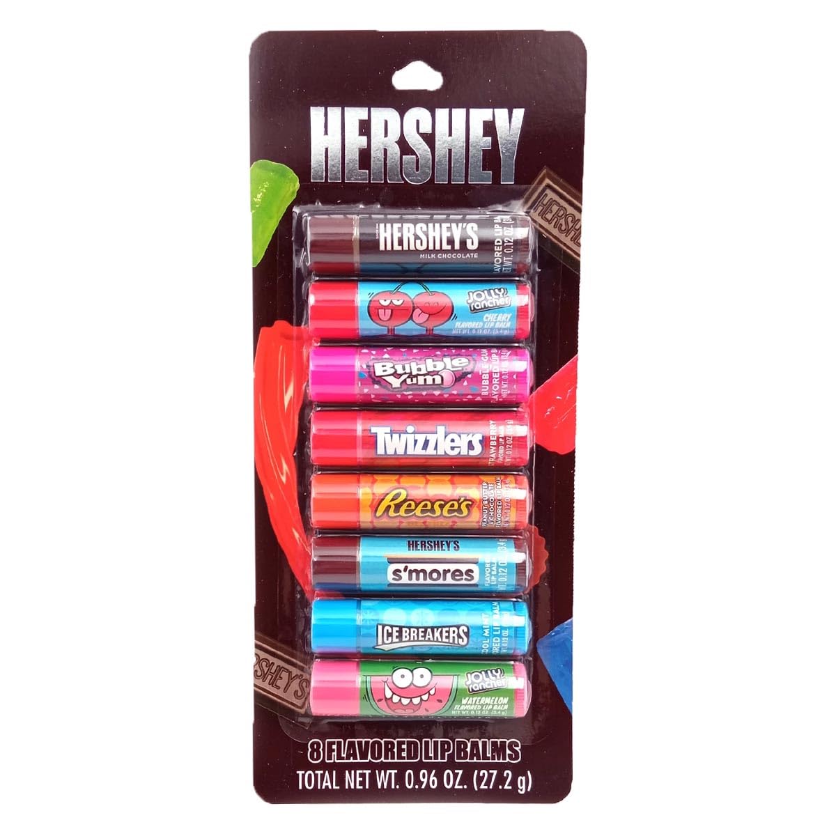 Taste Beauty Hershey lip balms in colorful tubes for daily moisture.
