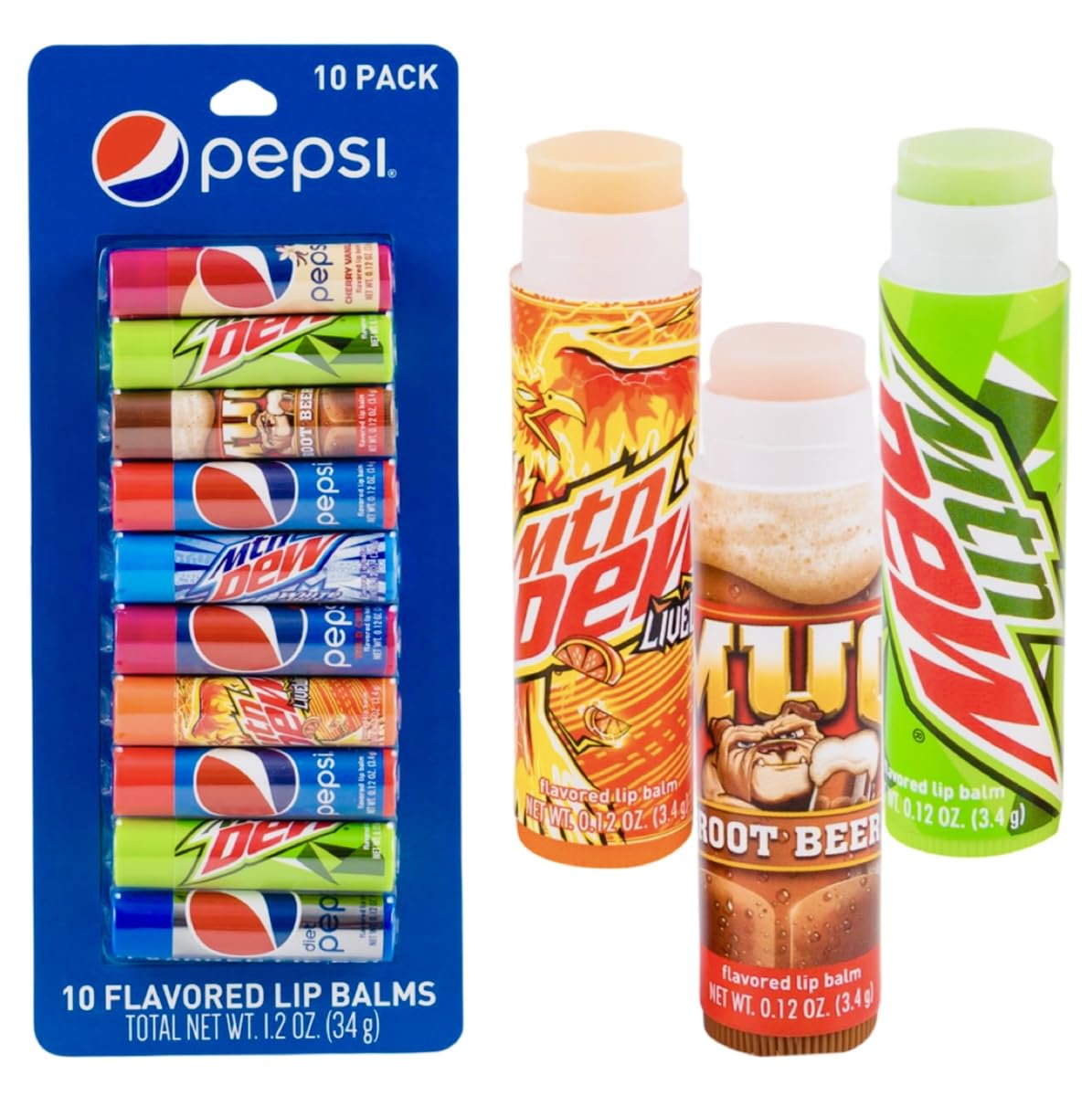 Taste Beauty Pepsi lip balm collection on display delivering subtle flavor and moisture.