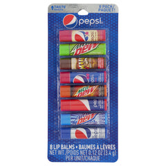 Taste Beauty Pepsi lip balm 8-pack front view for on-the-go flavor variety