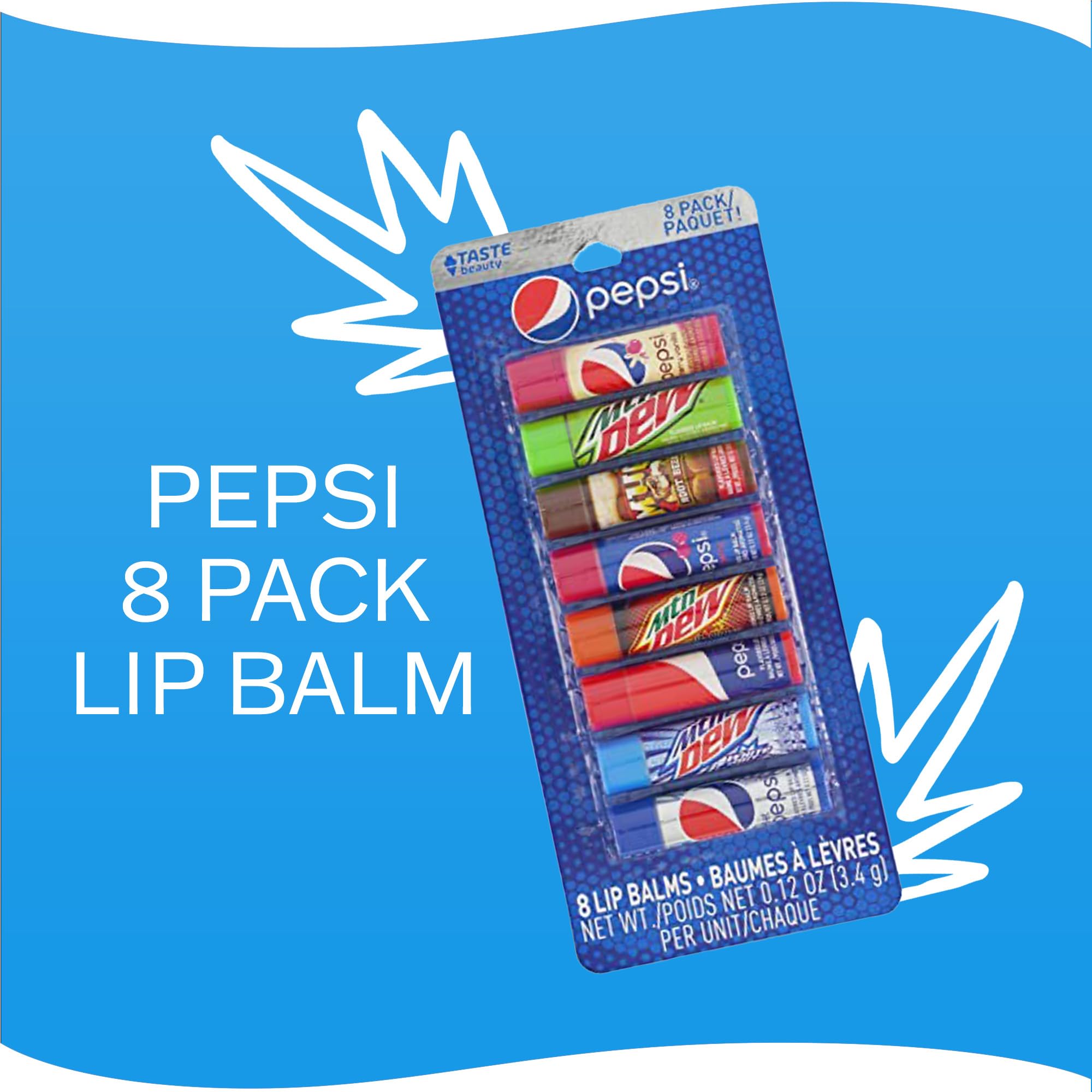 Taste Beauty Pepsi lip balm pack closeup features compact design for everyday use