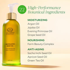 Tata Harper Revitalizing Body Oil texture on skin demonstrates non-greasy, quick-dry finish.