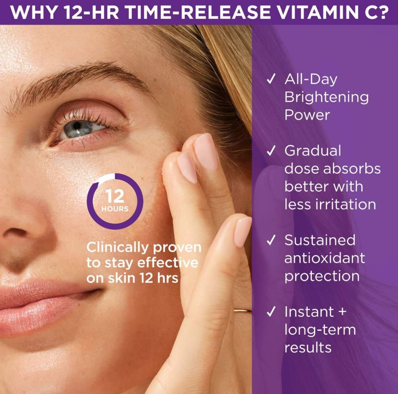 TATCHA Brightening Eye Cream vitamin C release graphic implies 12-hour time-release benefits.