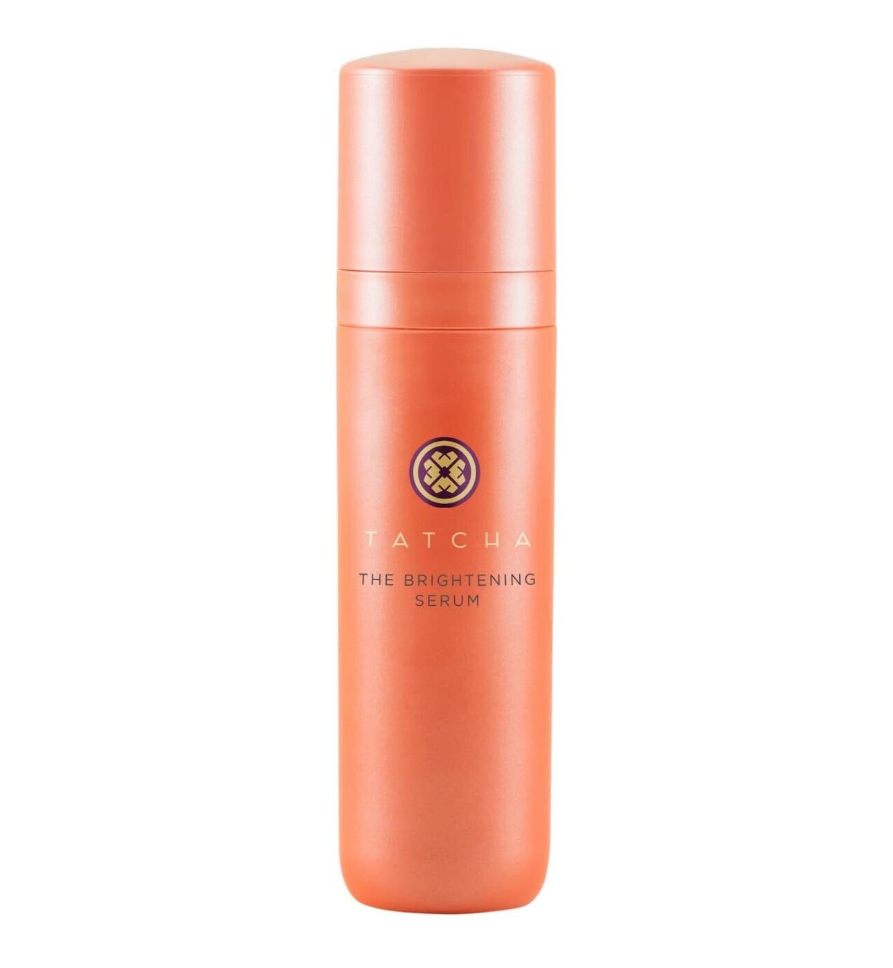 TATCHA The Brightening Serum bottle closeup highlighting brightening formula for radiant skin.