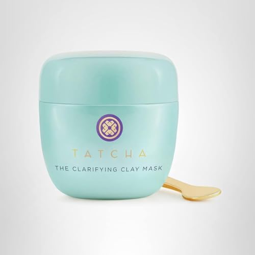 TATCHA Clarifying Clay Mask jar close-up emphasizes premium skincare ritual.