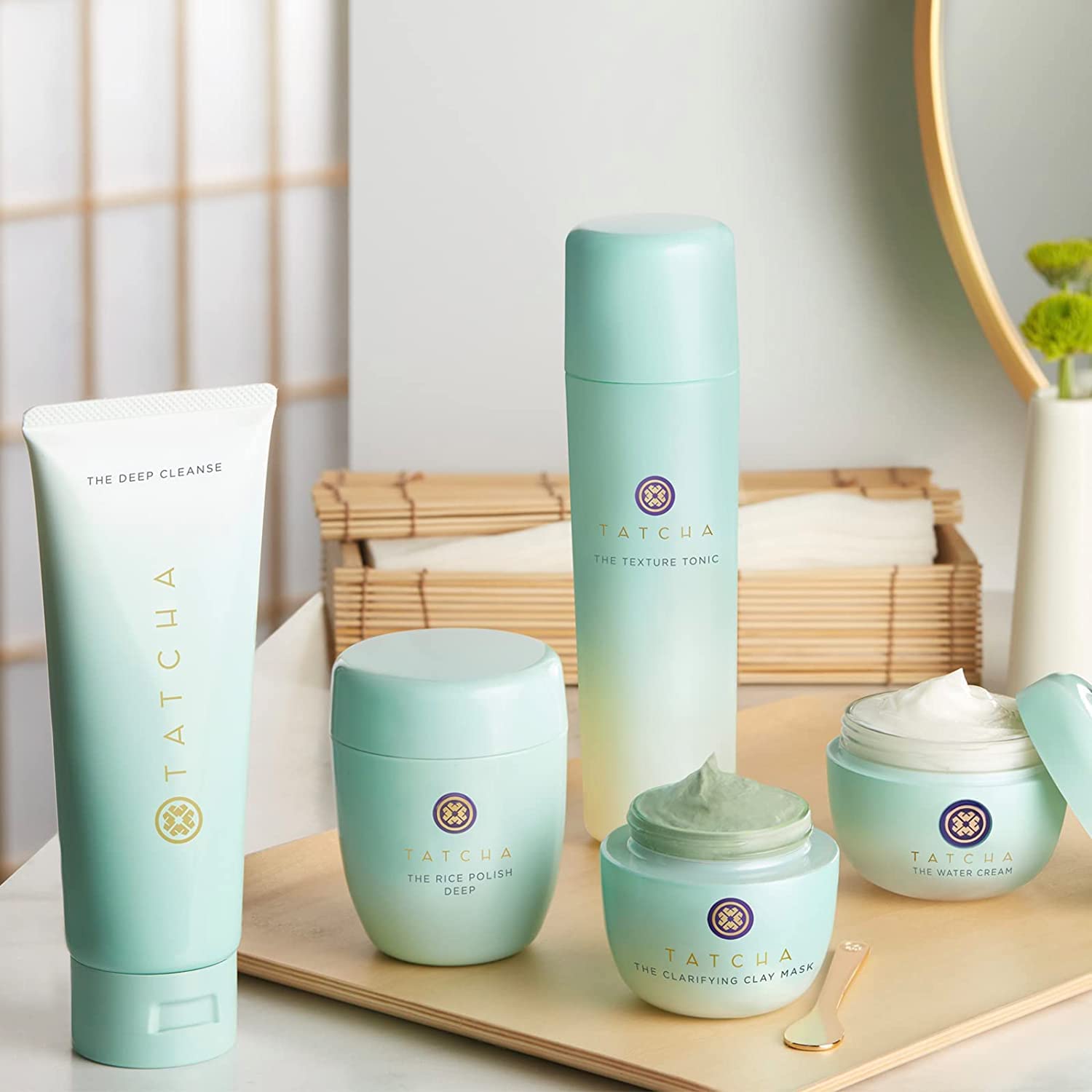 Tatcha Deep Cleanse packaging display highlights accessible pore care and gentle exfoliation