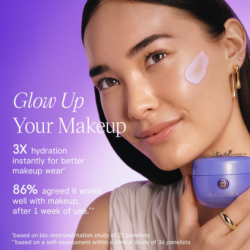 TATCHA Dewy Skin Cream with algae and purple rice image highlighting ingredients