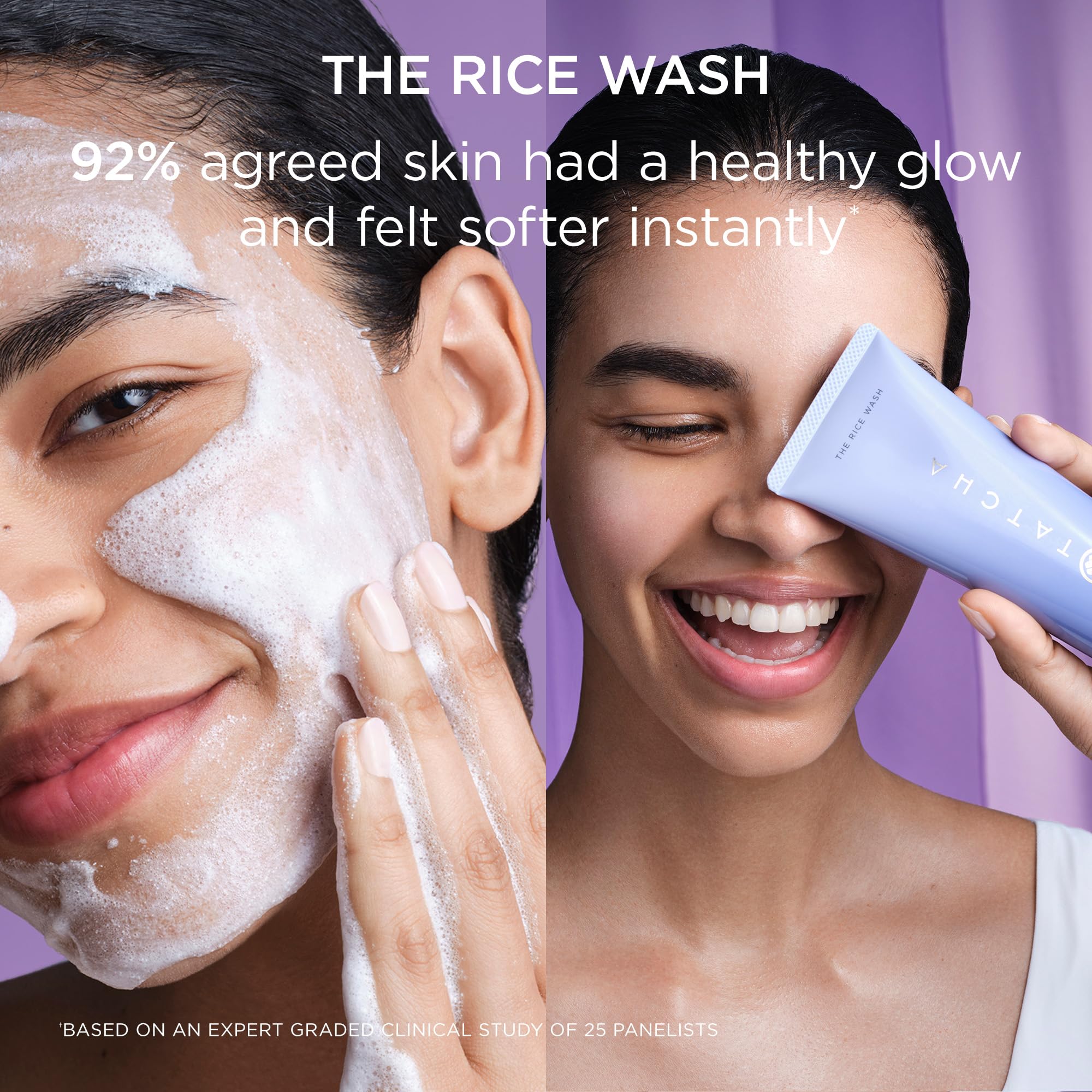 TATCHA gentle cleanser close-up with creamy lather.