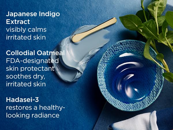 Colloidal oatmeal in TATCHA Indigo Calming Cream provides gentle hydration.
