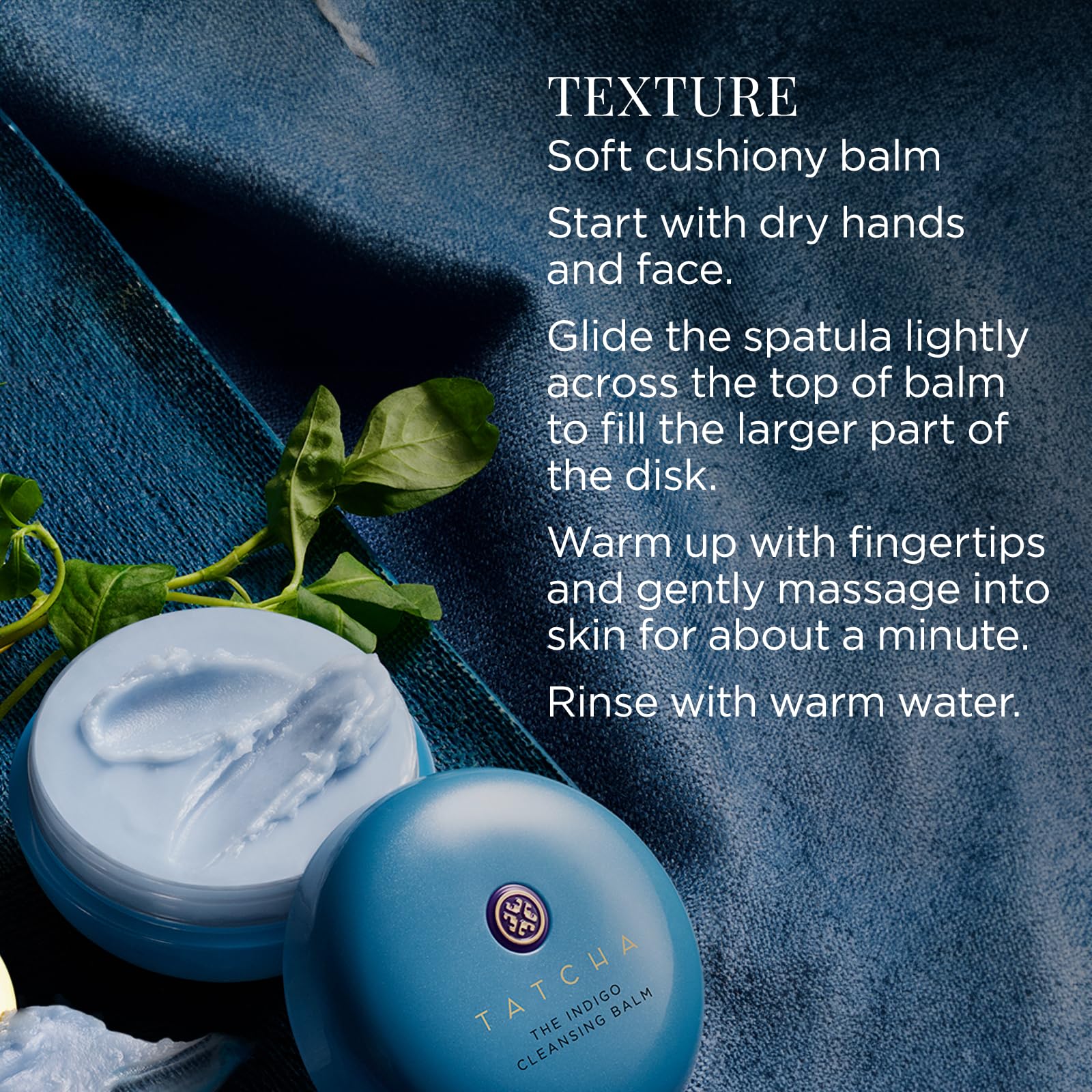 TATCHA Indigo Cleansing Balm during evening routine, fragrance-free and calming